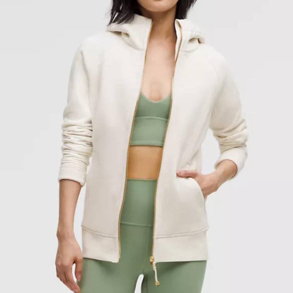 Lululemon Scuba Full-Zip Hoodie in Heathered Bone/Gold Size 14